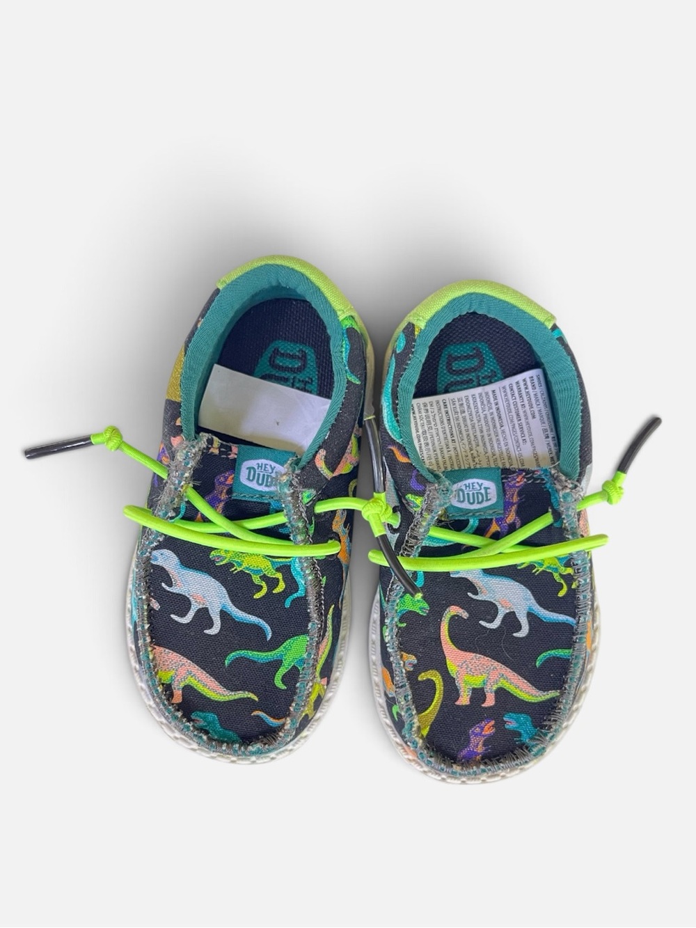 Hey Dude Wally Toddler Dino Shoes Size 5 Black Lime Dinosaur Slip On